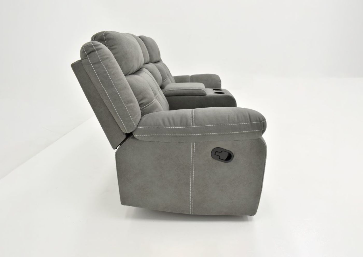 Side View of the Keystone Reclining Loveseat in Gray by Lane Home Furnishings | Home Furniture Plus Bedding