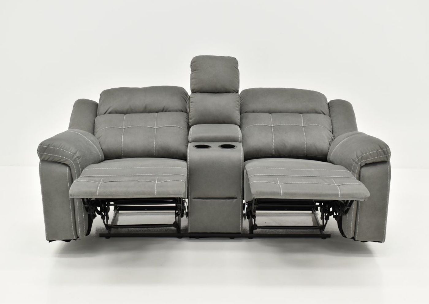 Front Facing View of the Reclined and Extended Keystone Reclining Loveseat in Gray by Lane Home Furnishings | Home Furniture Plus Bedding