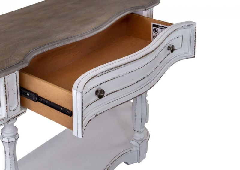 Close Up View of the Opened Drawer on  Magnolia Manor 56 Inch Console Table by Liberty Furniture | Home Furniture Plus Bedding