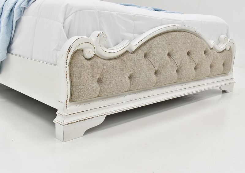 View of the Upholstered Footboard on the Magnolia Manor Mirrored King Size Bed | Home Furniture Plus Bedding