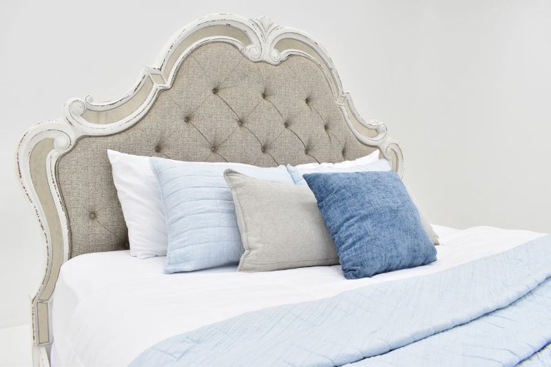 View of the Upholstered Headboard on the Magnolia Manor Mirrored King Size Bed | Home Furniture Plus Bedding