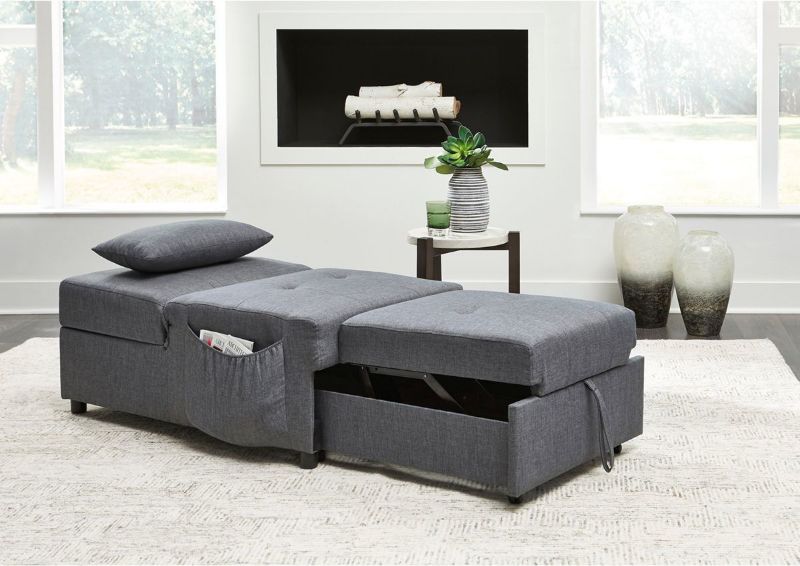 Extended Flat Room View of the Thrall Sleeper Chair in Gray by Ashley Furniture | Home Furniture Plus Bedding