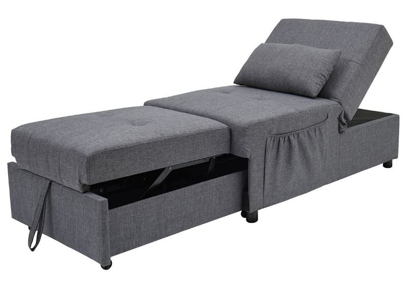 View of the Extended Thrall Sleeper Chair in Gray by Ashley Furniture with the Head Lifted | Home Furniture Plus Bedding