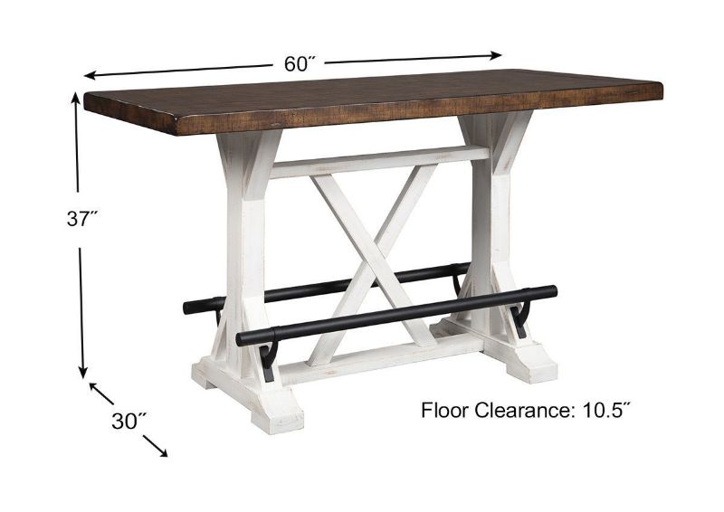 Angled View of the Valebeck Counter Height Table by Ashley Furniture Showing Dimensions | Home Furniture Plus Bedding