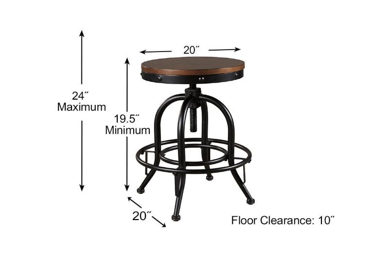 View of the Valebeck Adjustable-Height Barstool by Ashley Furniture Showing Dimensions | Home Furniture Plus Bedding
