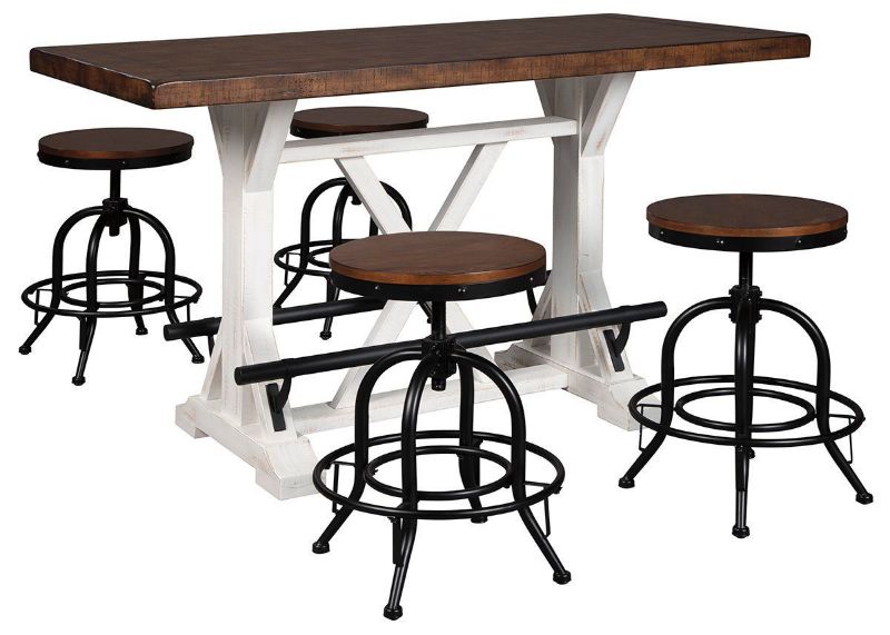 View of the Two-Tone Valebeck Counter Height Table Set by Ashley Furniture| Home Furniture Plus Bedding