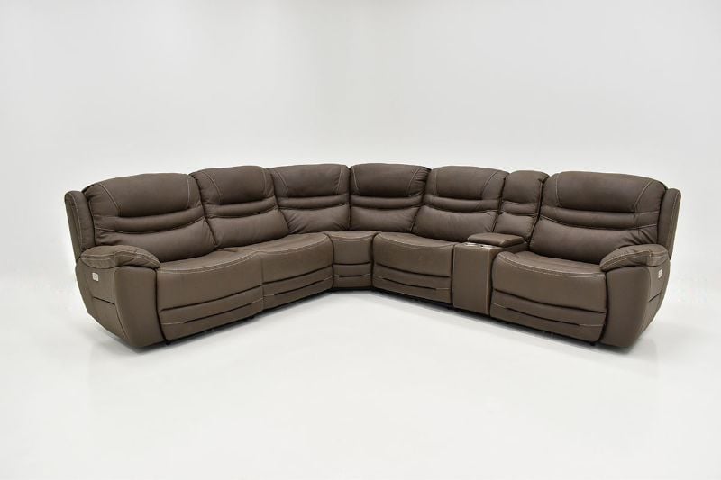 Front Facing View of the Dakota POWER Reclining Sectional Sofa in Brown by KUKA Home | Home Furniture Plus Bedding