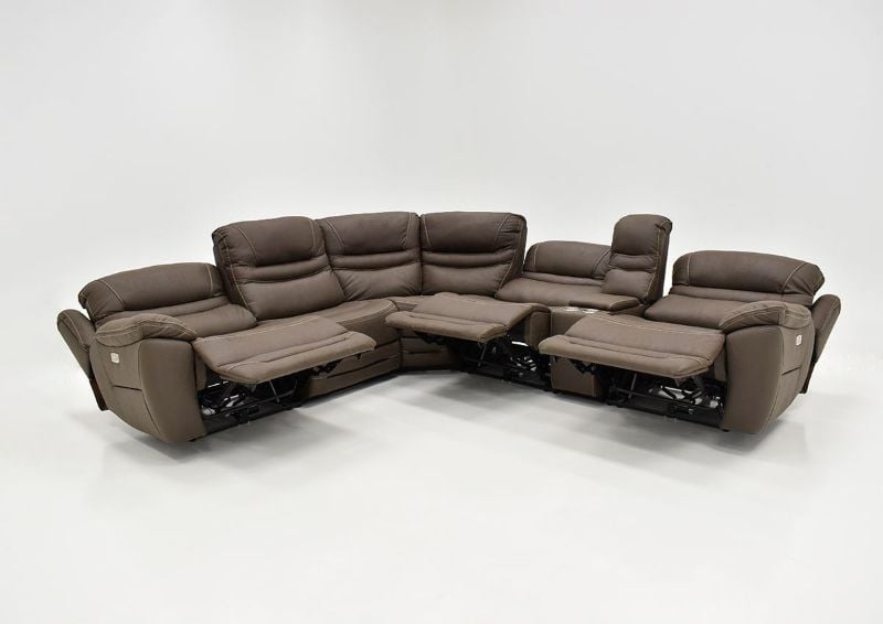 View of the Reclined Backs and Opened Footrests on the Dakota POWER Reclining Sectional Sofa in Brown by KUKA Home | Home Furniture Plus Bedding