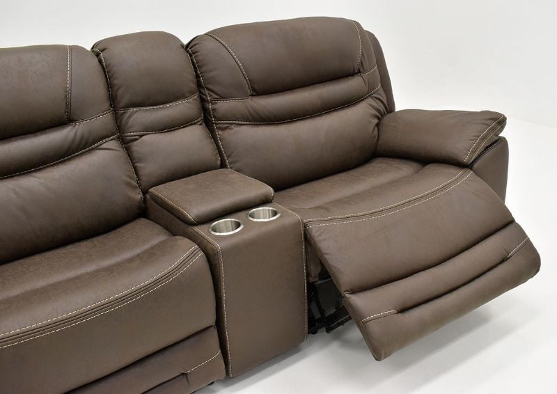 View of the Opened Footrest on the Dakota POWER Reclining Sectional Sofa in Brown by KUKA Home | Home Furniture Plus Bedding