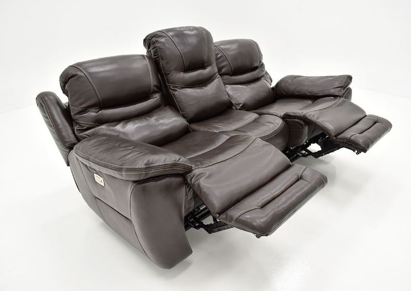 Slightly Angled View of the Front of the Dallas POWER Reclining Sofa With Recliners Open- Brown | Home Furniture Plus Bedding