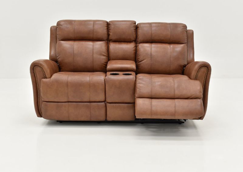 Front Facing View of the Marquee POWER Loveseat in Umber Brown with Footrest Opened by Bassett Furniture | Home Furniture Plus Bedding
