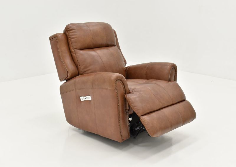 Slightly Angled View of the Marquee POWER Recliner in Umber Brown with Footrest Opened by Bassett Furniture | Home Furniture Plus Bedding