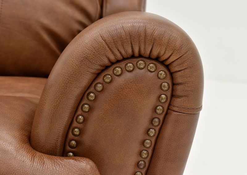 Close Up of the Arm Details on the Marquee POWER Recliner in Umber Brown by Bassett Furniture | Home Furniture Plus Bedding