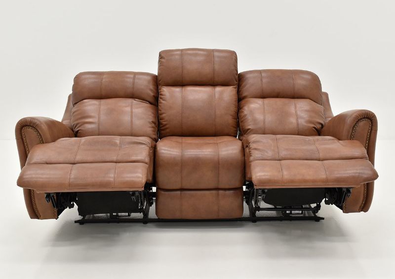 Front Facing View of the Reclined Marquee POWER Sofa in Umber Brown with Footrest Extended by Bassett Furniture | Home Furniture Plus Bedding