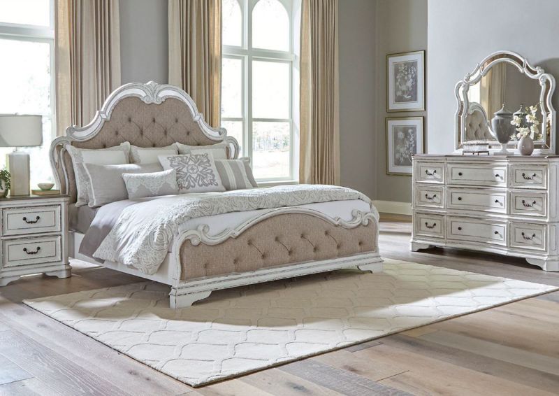 Magnolia Manor Upholstered Mirrored King Size Bedroom Set | Home Furniture Plus Bedding