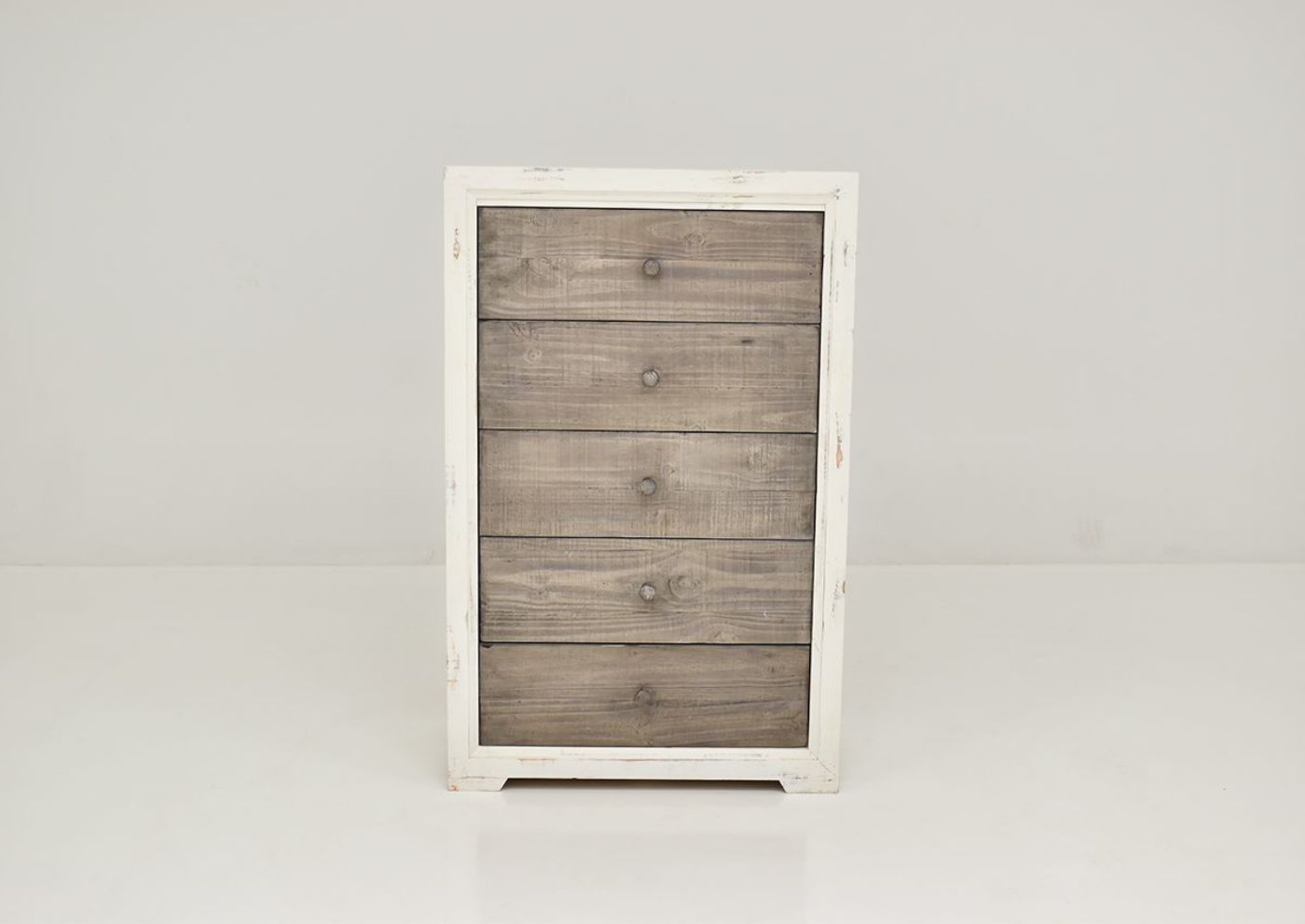 Front Facing View of the  Two-Tone White with Brown Windjammer Chest of Drawers by Vintage Furniture | Home Furniture Plus Bedding