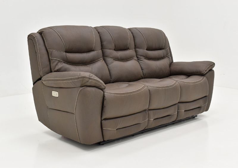 Slightly Angled View of the Dakota POWER Reclining Sofa in Brown by KUKA Home | Home Furniture Plus Bedding