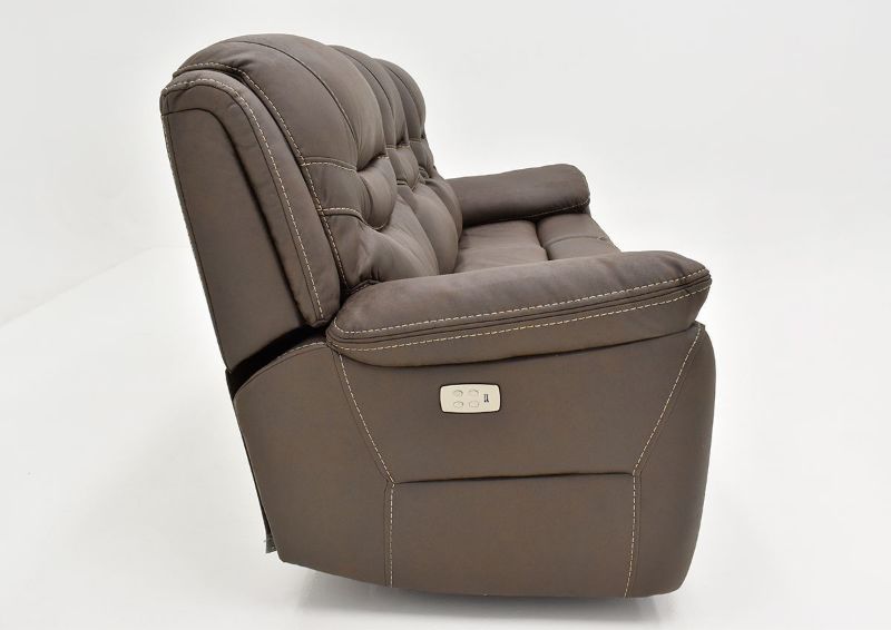Side View of the Dakota POWER Reclining Sofa in Brown by KUKA Home | Home Furniture Plus Bedding