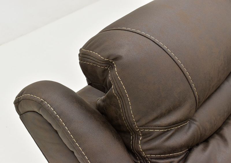 Close Up View of the Headrest on the Dakota POWER Reclining Sofa in Brown by KUKA Home | Home Furniture Plus Bedding