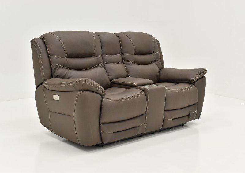 Slightly Angled View of the Dakota POWER Reclining Loveseat in Brown by KUKA Home | Home Furniture Plus Bedding