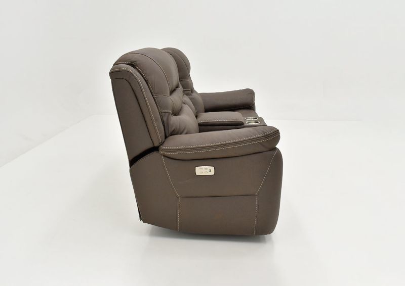 Side View of the Dakota POWER Reclining Loveseat in Brown by KUKA Home | Home Furniture Plus Bedding