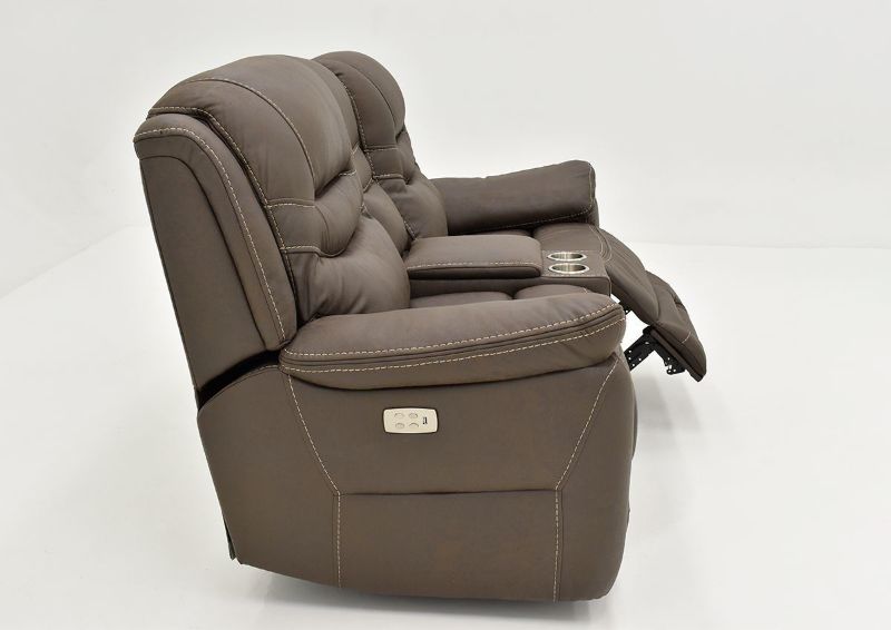 Side View of the Dakota POWER Reclining Loveseat in Brown with Opened Footrest by KUKA Home | Home Furniture Plus Bedding