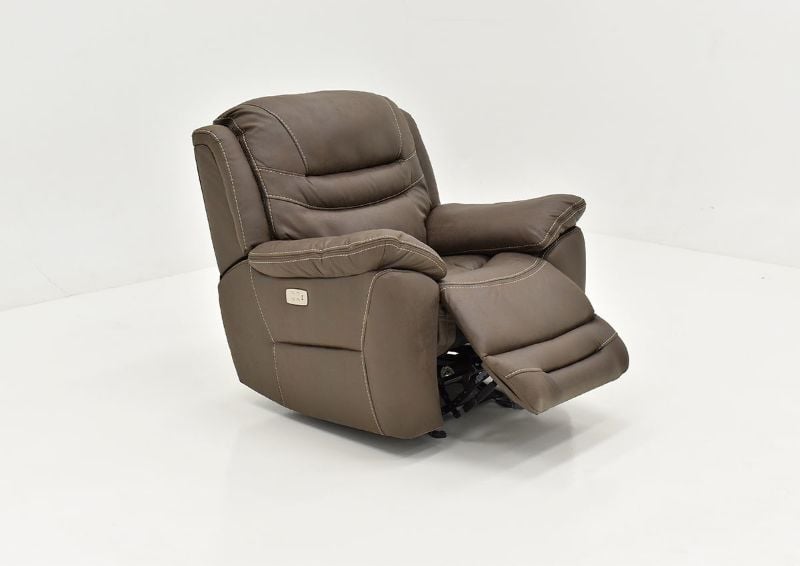 Slightly Angled View of the Dakota POWER Recliner in Brown with Opened Footrest by KUKA Home | Home Furniture Plus Bedding