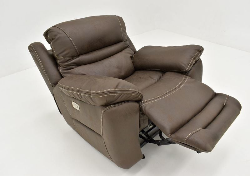 Slightly Angled View of the Reclined Dakota POWER Recliner in Brown with Opened Footrest by KUKA Home | Home Furniture Plus Bedding