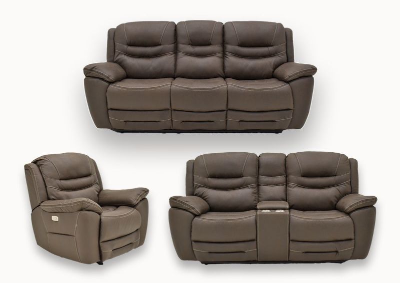 Group View of the Dakota POWER Reclining Sofa Set in Brown by KUKA Home | Home Furniture Plus Bedding