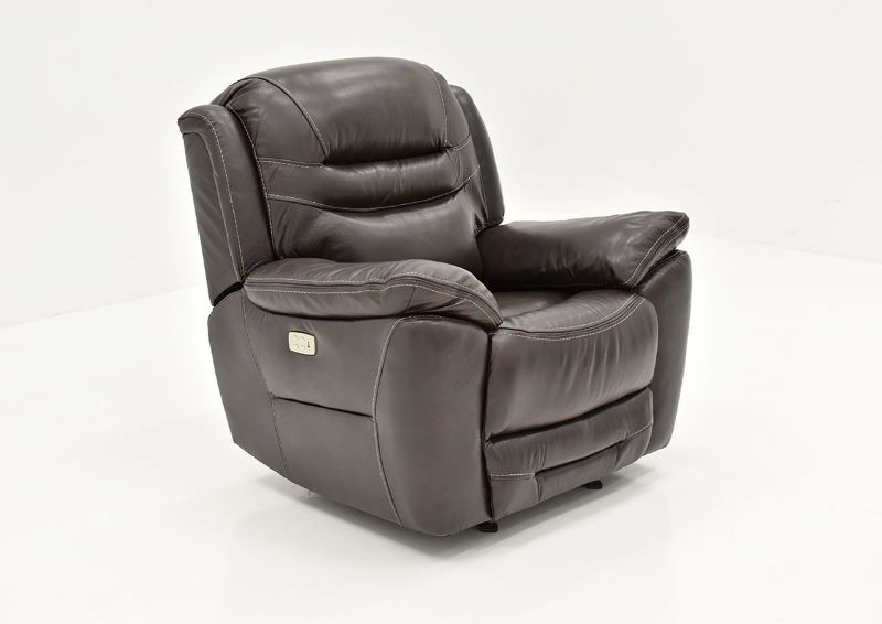 Slightly Angled View of the Dallas POWER Recliner in Brown | Home Furniture Plus Bedding
