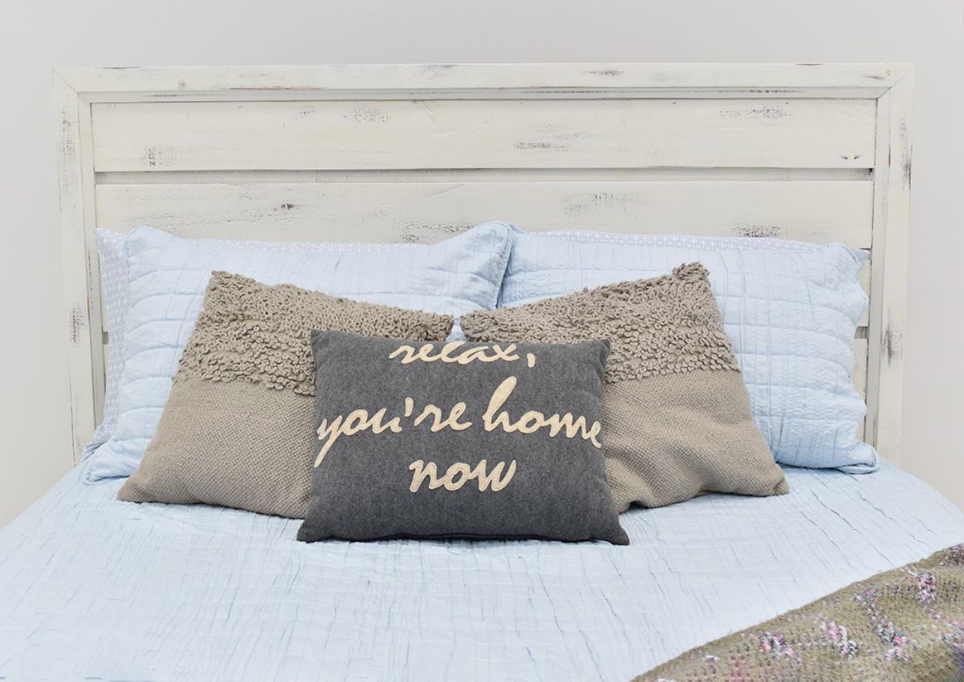 View of the Headboard on the White Windjammer King Size Bed by Vintage Furniture | Home Furniture Plus Bedding