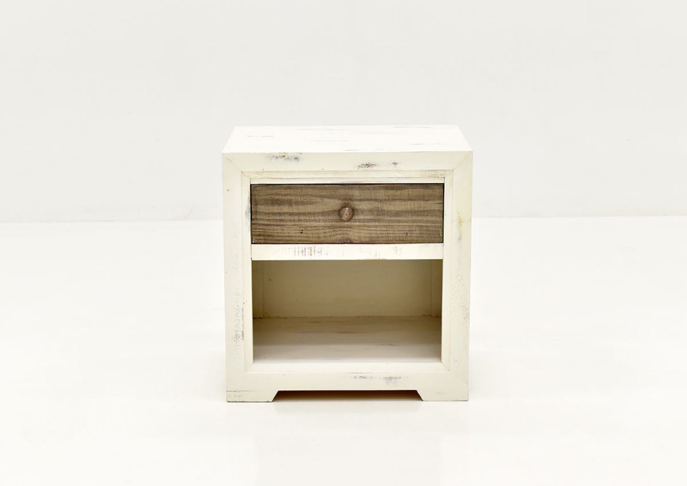 Front Facing View of the Two-Tone White with Brown Windjammer Nightstand by Vintage Furniture | Home Furniture Plus Bedding