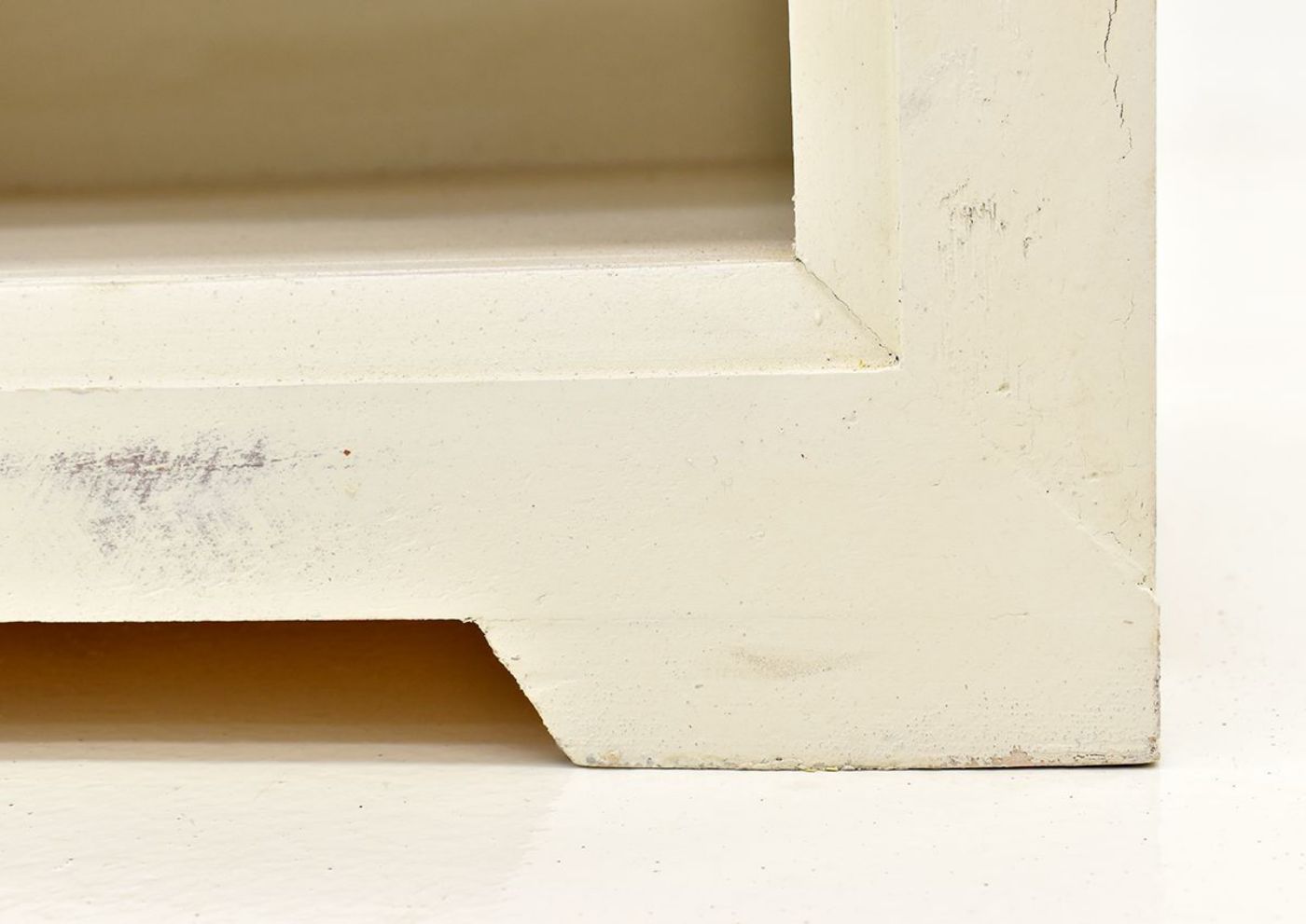 Close Up View of the Foot on the Two-Tone White with Brown Windjammer Nightstand by Vintage Furniture | Home Furniture Plus Bedding