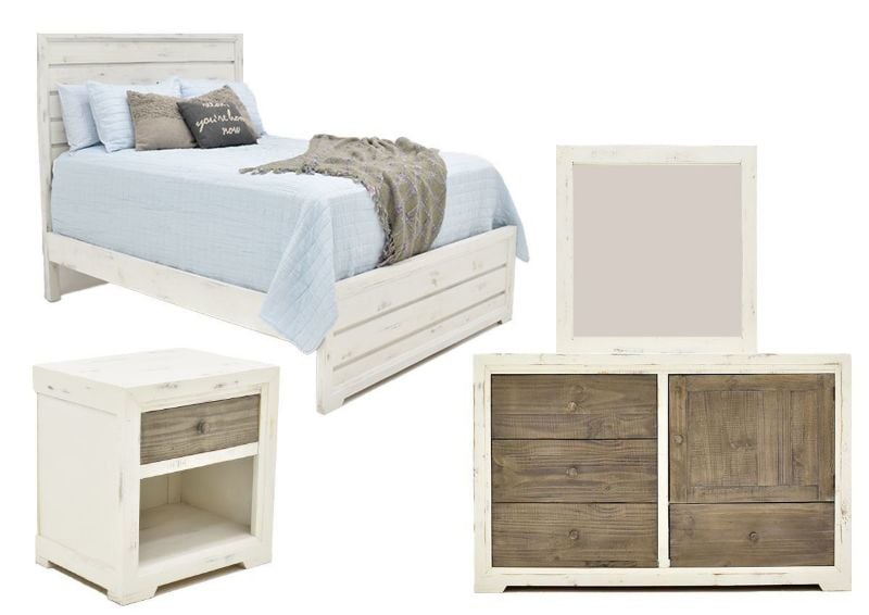 Group View of the Two-Tone White with Brown Windjammer Queen Size Bedroom Set by Vintage Furniture | Home Furniture Plus Bedding