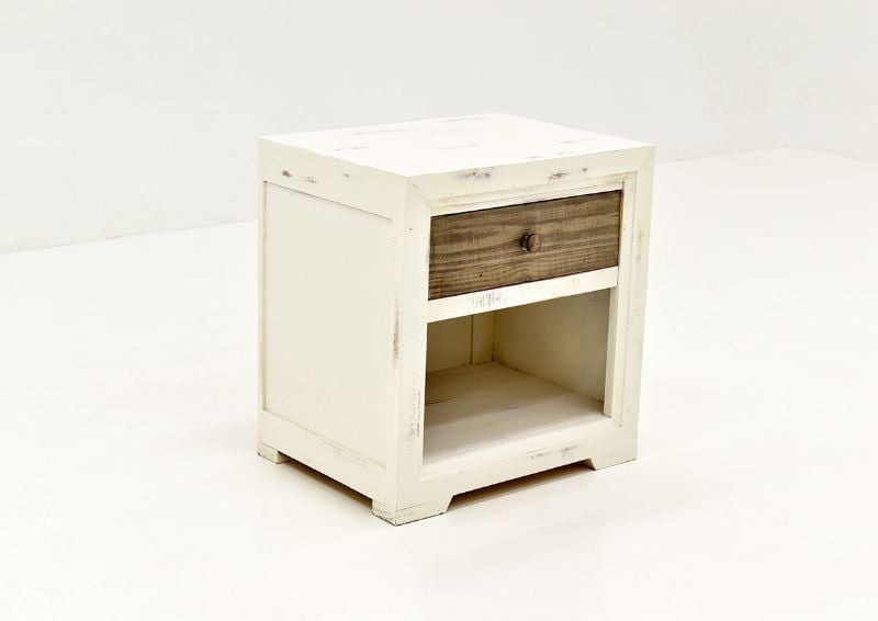Slightly Angled View of the Two-Tone White with Brown Windjammer Nightstand by Vintage Furniture | Home Furniture Plus Bedding