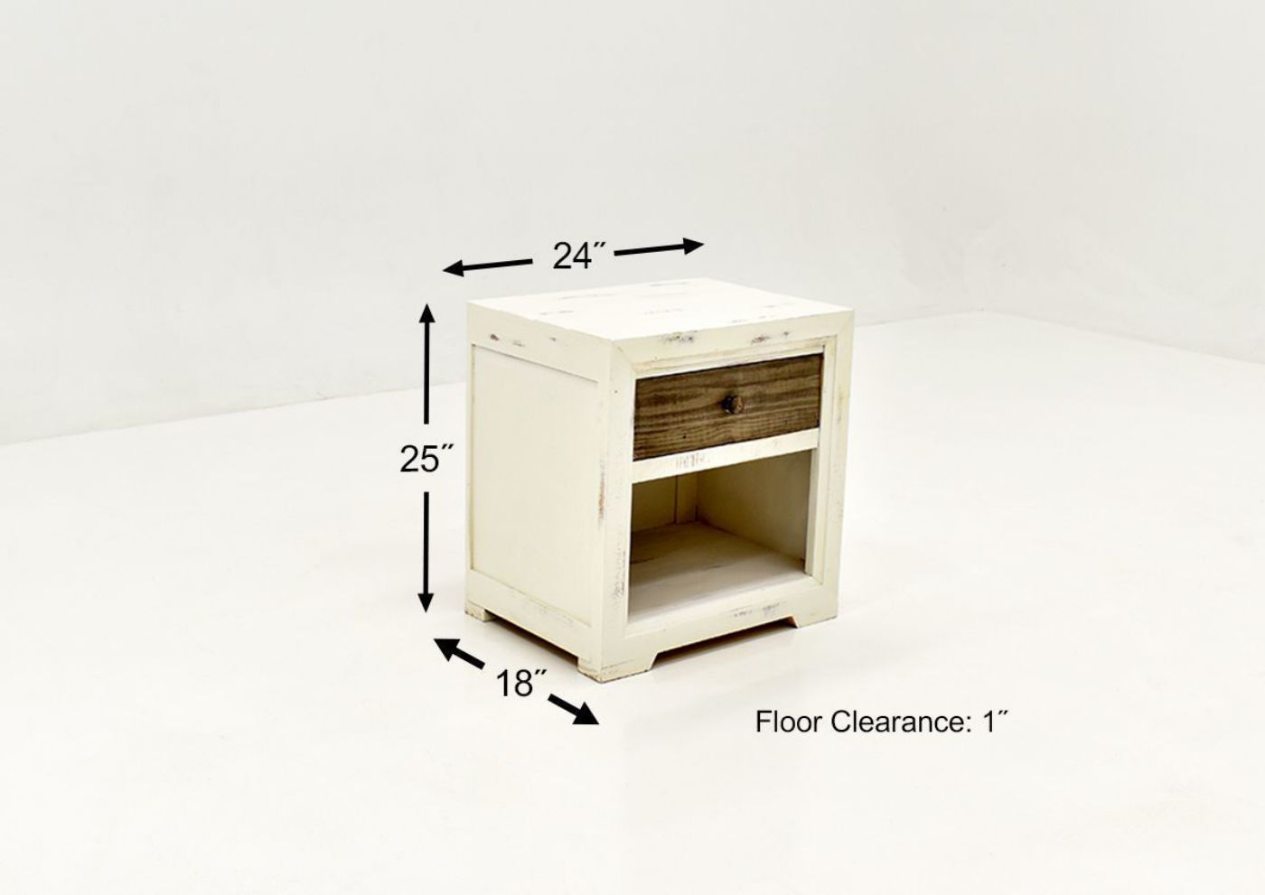 Dimension Details on the Two-Tone White with Brown Windjammer Nightstand by Vintage Furniture | Home Furniture Plus Bedding