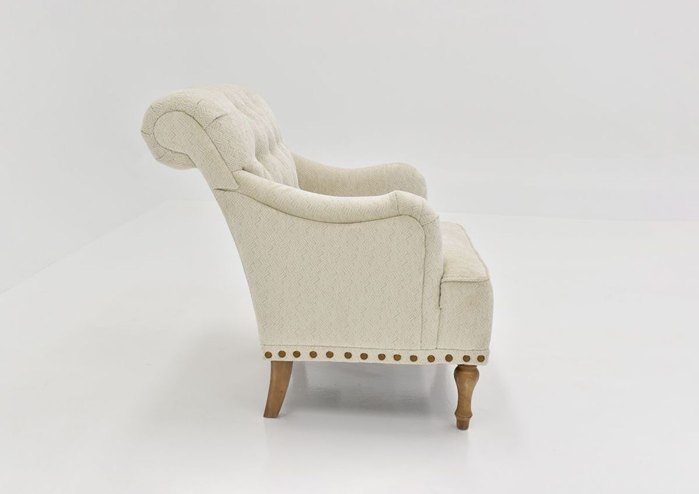 Side View of the Anna Linen Accent Chair in Off-White by Chair's America | Home Furniture Plus Bedding