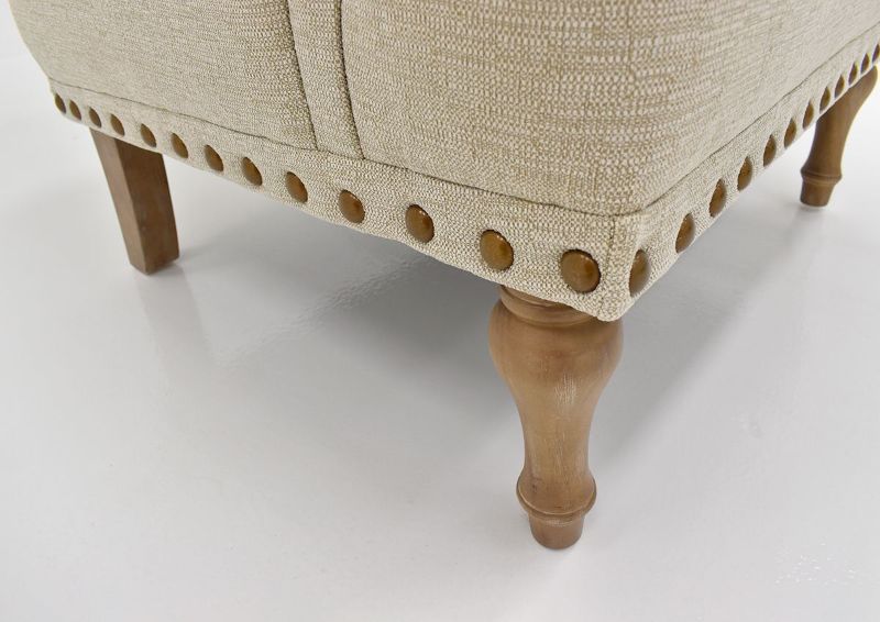 View of the Wooden Legs on the Anna Linen Accent Chair in Off-White by Chair's America | Home Furniture Plus Bedding