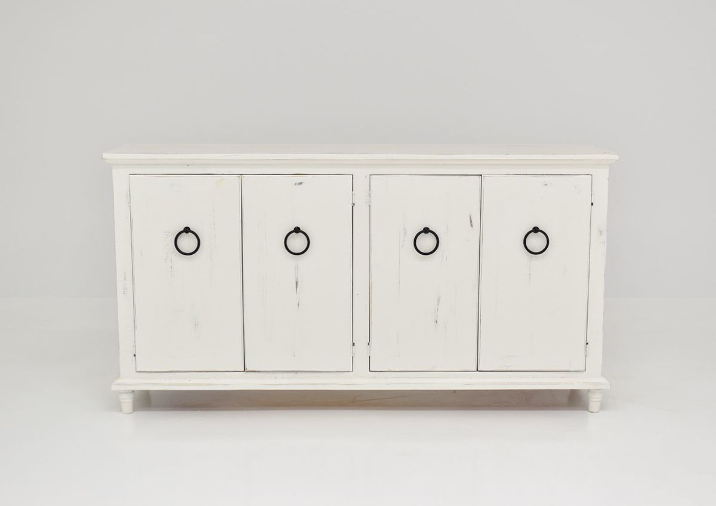 Front Facing View of  the Harlow 4 Door Console Cabinet in White by Vintage Furniture | Home Furniture Plus Bedding