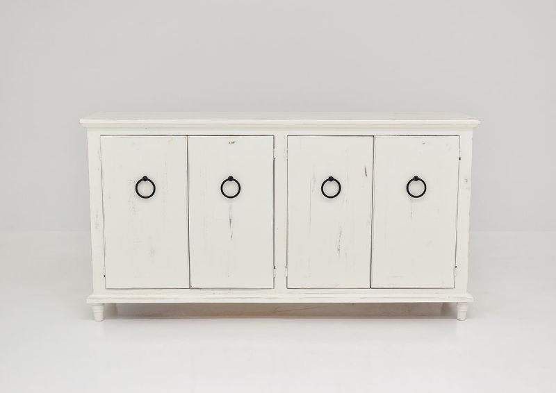 Front Facing View of  the Harlow 4 Door Console Cabinet in White by Vintage Furniture | Home Furniture Plus Bedding