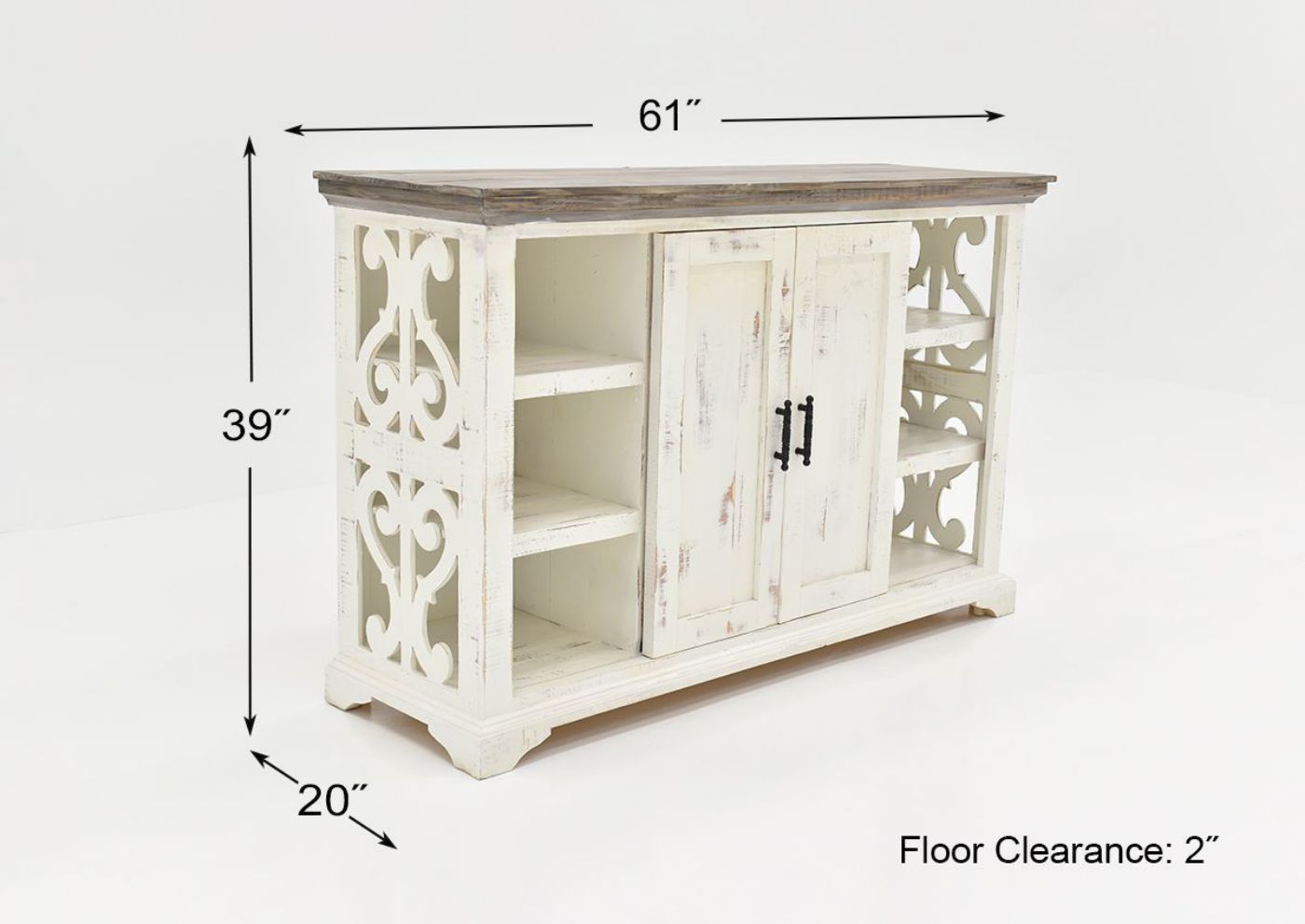 Dimension Details of the Harp Buffet Storage Cabinet in White by Vintage Furniture | Home Furniture Plus Bedding