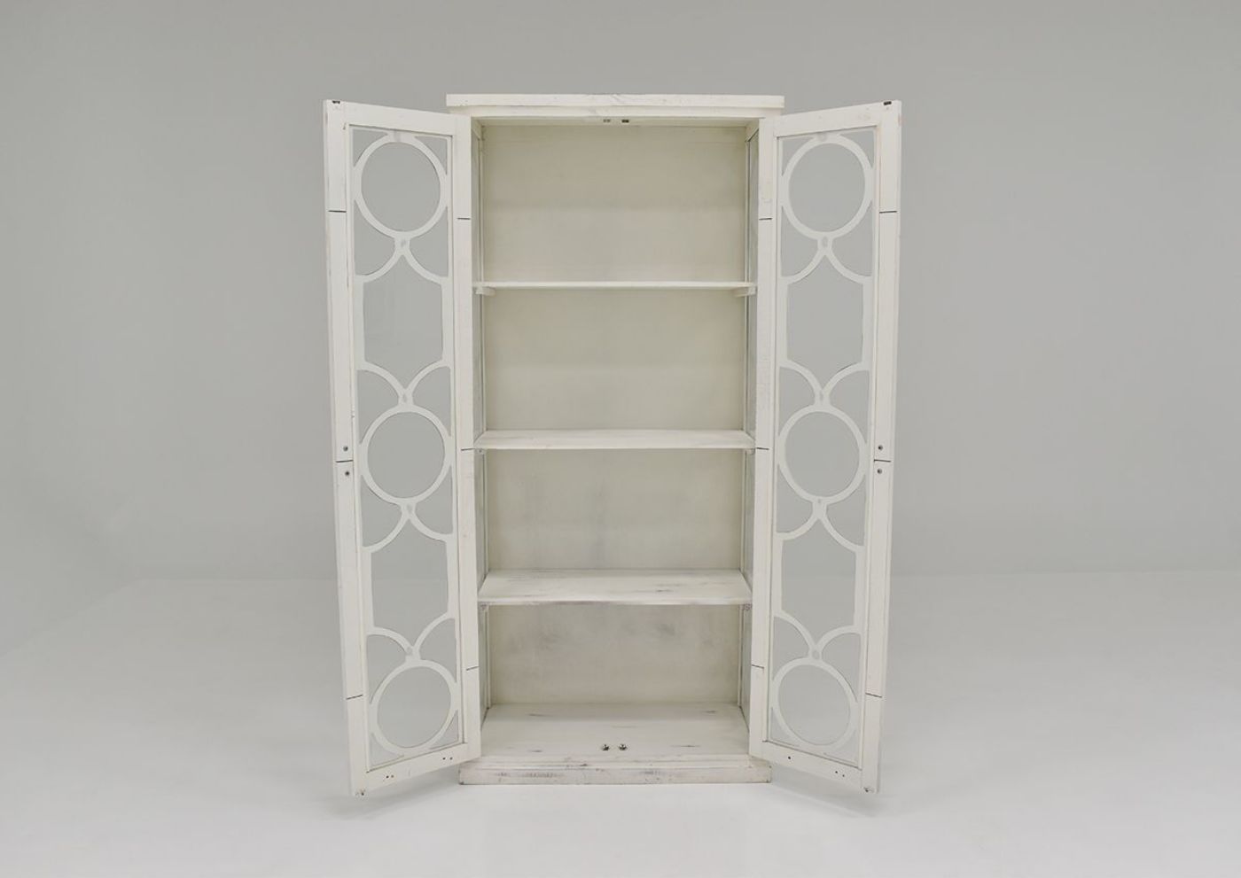 Front Facing View with the Doors Opened on the Windamere Accent Cabinet in White by Vintage Furniture | Home Furniture Plus Bedding
