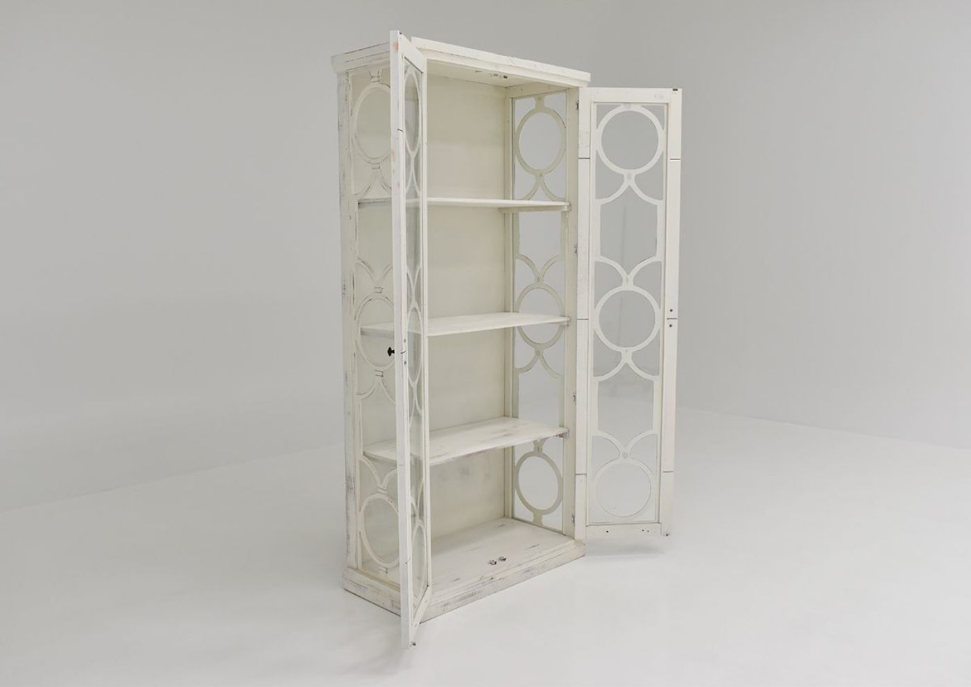 Slightly Angled View with the Doors Opened on the Windamere Accent Cabinet in White by Vintage Furniture | Home Furniture Plus Bedding