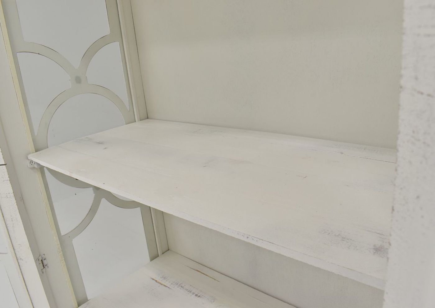 Close Up of the Interior Shelf on the Windamere Accent Cabinet in White by Vintage Furniture | Home Furniture Plus Bedding