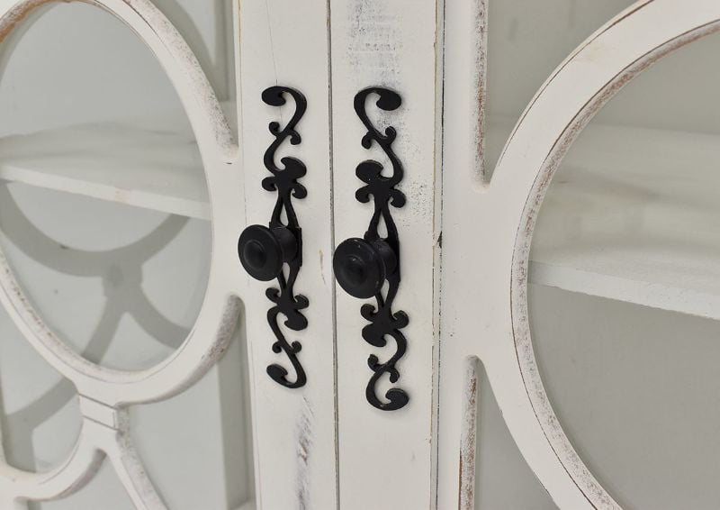 Close Up of the Handles on the Windamere Accent Cabinet in White by Vintage Furniture | Home Furniture Plus Bedding