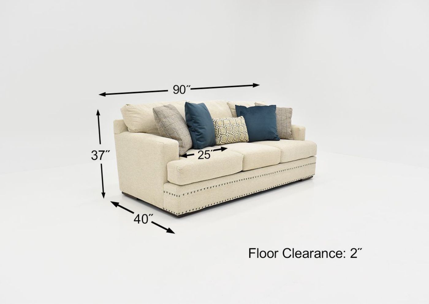 Dimension Details of the Everette Sofa in Off-White by Klaussner | Home Furniture Plus Bedding