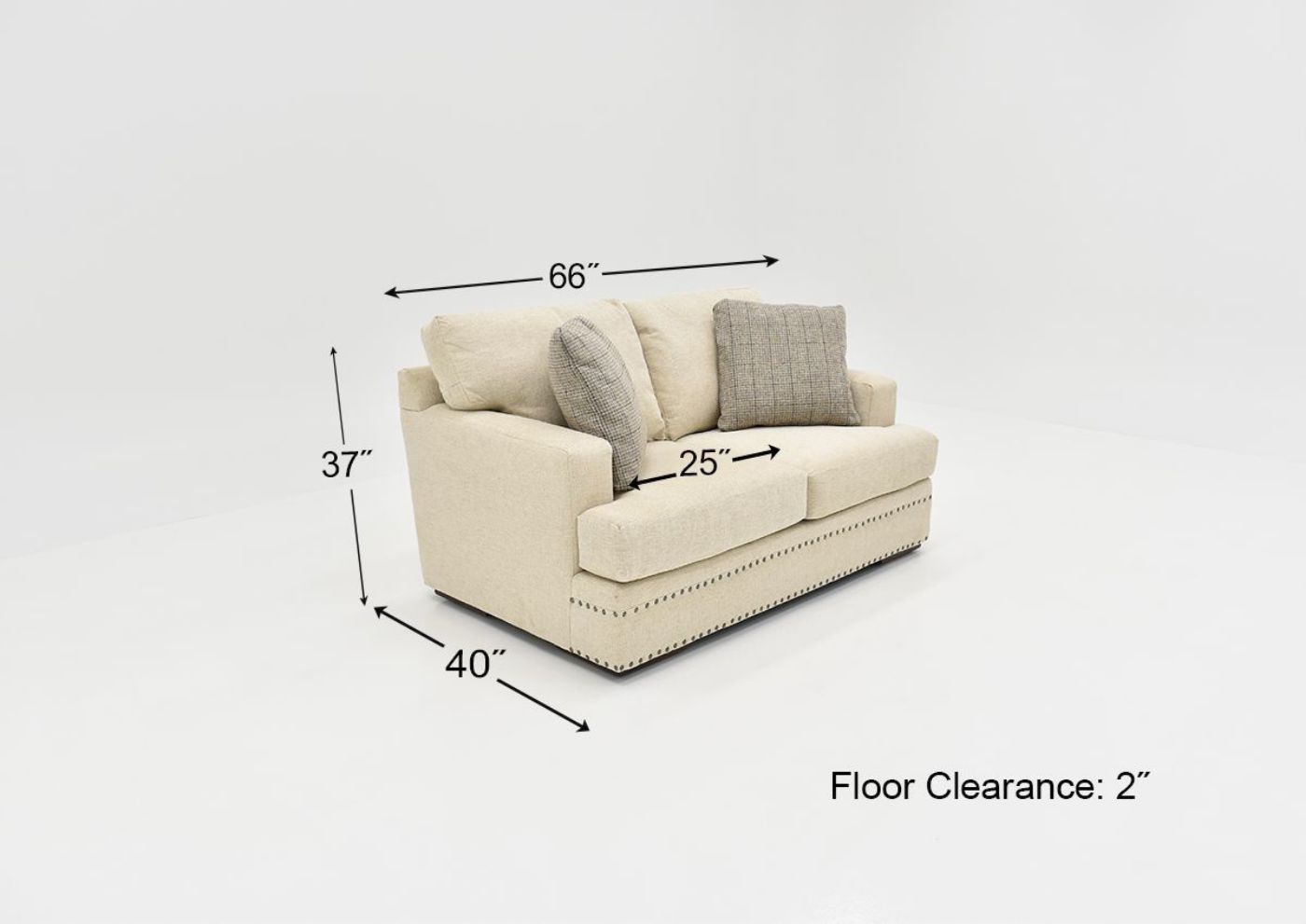 Dimension Details of the Everette Loveseat in Off-White by Klaussner | Home Furniture Plus Bedding