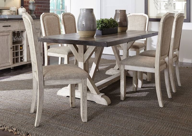 Picture of Willowrun 7-Piece Dining Set - White with Gray Fabric