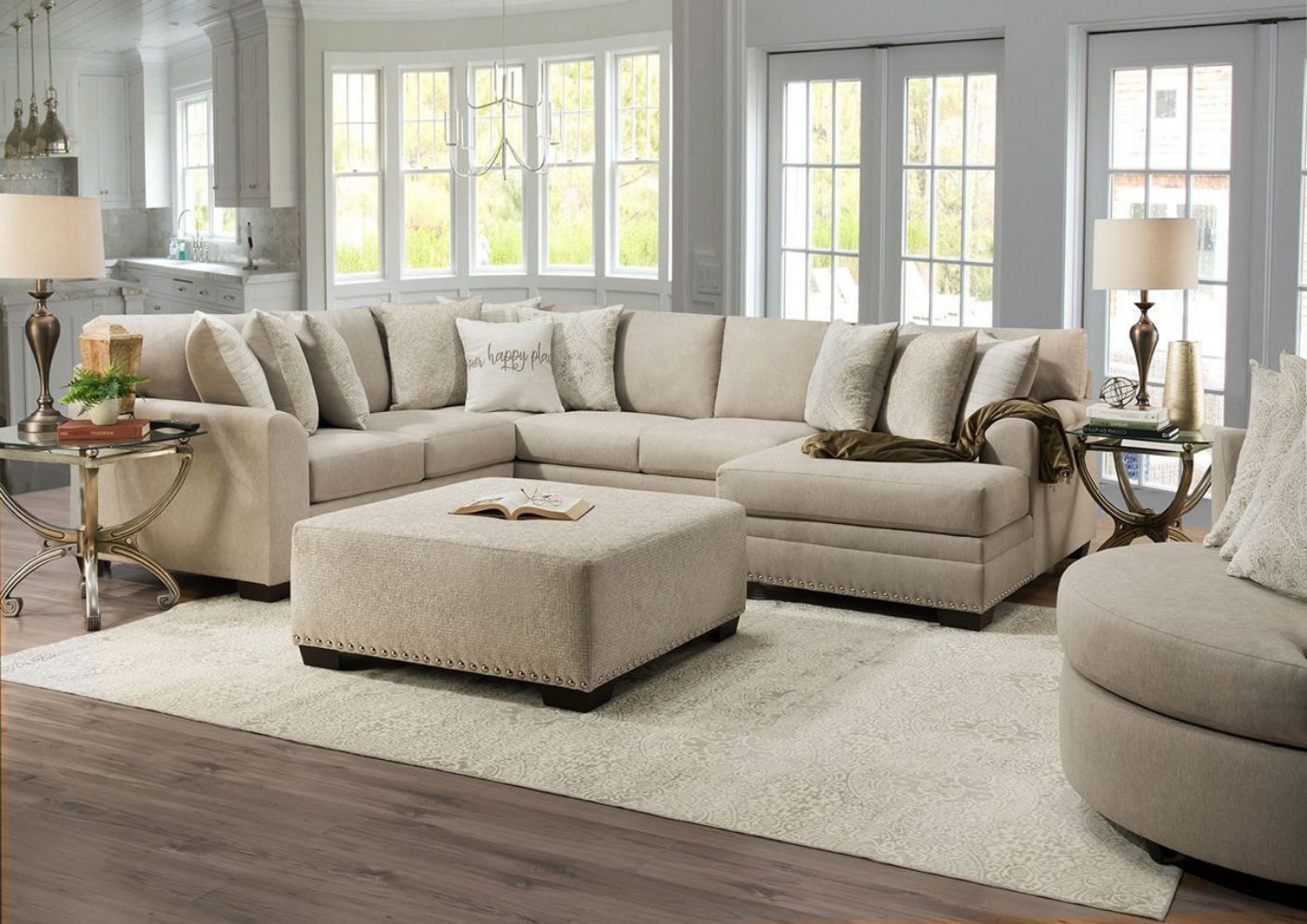 Room View of the Sycamore Sectional Sofa in Sandstone by Behold Home | Home Furniture Plus Bedding