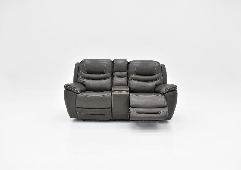 Front Facing View of the Dallas POWER Reclining Loveseat in Gray with Footrest Opened | Home Furniture Plus Bedding